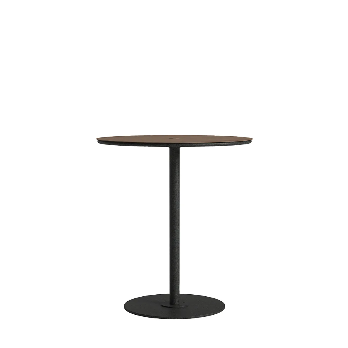 Axis 36" Round Raya Woodgrain Top KD Pedestal Bar Umbrella Table