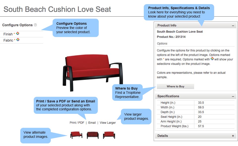 Custom design south beach cushion love seat