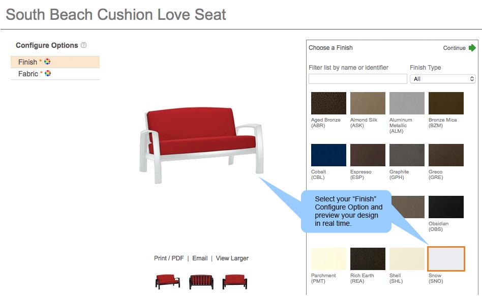 Custom design south beach cushion love seat