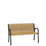 outdoor faux wood slat bench with back and arms